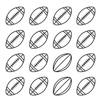 American footballs arranged in a grid pattern with two different styles against a white background