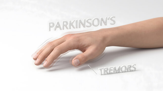 Medical illustration depicting hand tremors associated with Parkinson's disease