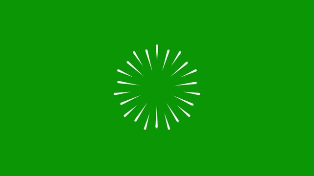 circle bursting firework motion graphics template, cartoon firework animation, Line shape blast animation, glowing twinkle striped overlay, circle burst shape line blast, on green background. 4K