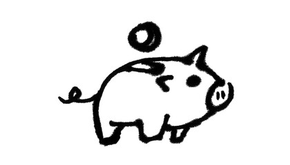 Hand Drawn Piggy Bank with Coin – Black and White Doodle Line Art Illustration © Yasir