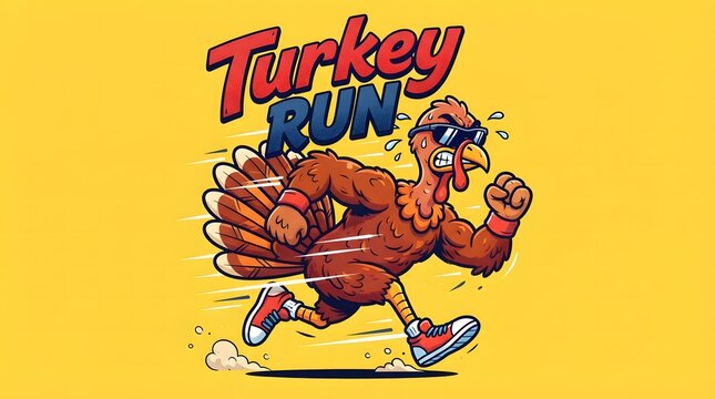 A cartoon turkey running fast celebrating the joyful spirit of thanksgiving day