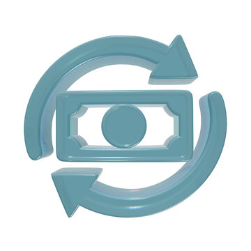 Money refund 3D icon isolated on transparent background