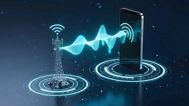 Futuristic Wireless Network Connection Between Cellular Tower and Mobile Smartphone