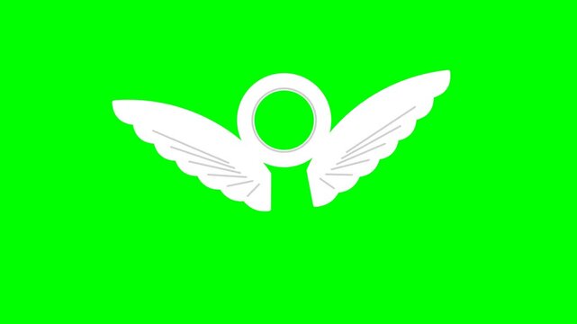 White winged halo symbol animation on green screen, spiritual and religious motion graphic overlay with chroma key background for video effects and logo reveal