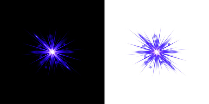Brilliant blue starburst light effect isolated on transparent background for design projects