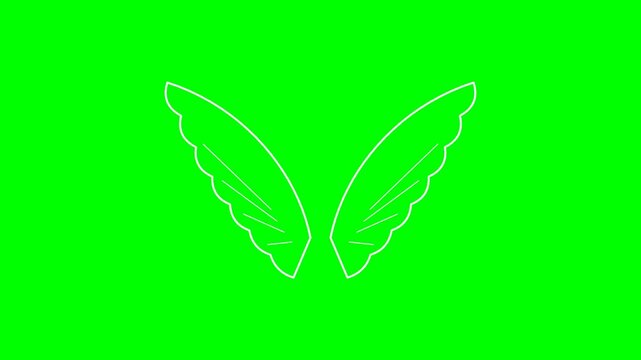 Sprite wings animation, green screen background, cartoon white bird angel wings, motion graphics overlay video for magic and fantasy