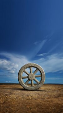 Ancient Stone Wheel Under Blue Sky