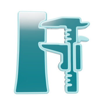 3D teal icon of a vernier caliper measuring a vertical rectangular block isolated on a transparent background