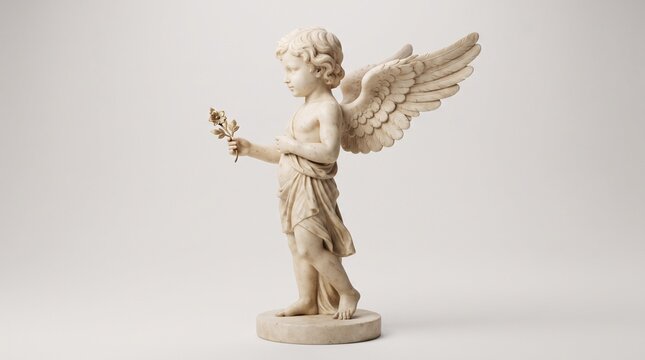 Marble statue of a cherub angel holding a flower