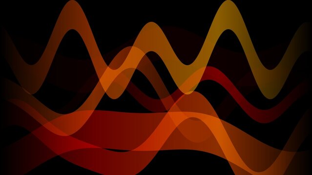 Abstract flowing waves in amber, gold, and red colors move across a black background as a technology themed design