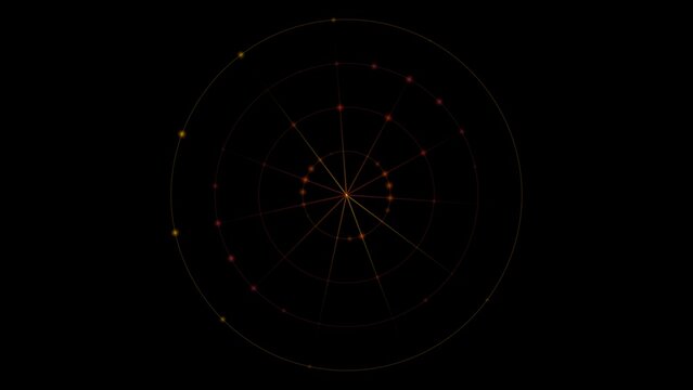 Radar screen interface showing concentric circles and glowing points on black background overlay