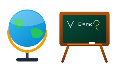 Educational globe and blackboard illustration with scientific formula on board. © Ai Studio 