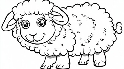 Obraz premium Black and white coloring page design featuring a cute cartoon ewe on an isolated white background.