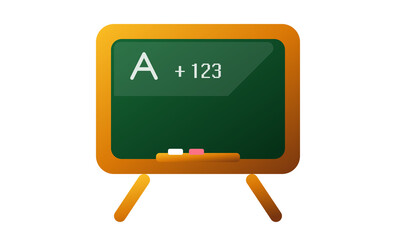 Green classroom blackboard with orange frame and white chalk pieces for education. © Ai Studio 