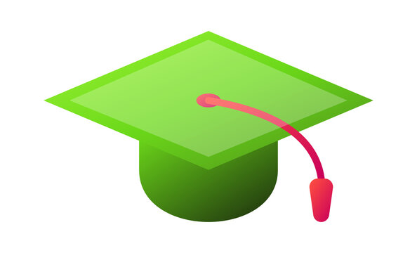 Green graduation cap with red tassel for student academic celebration of success.