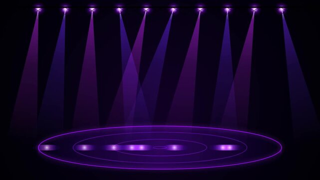 Purple neon stage spotlight background, with glowing circular, floor lights for, concerts, events, and, product presentations