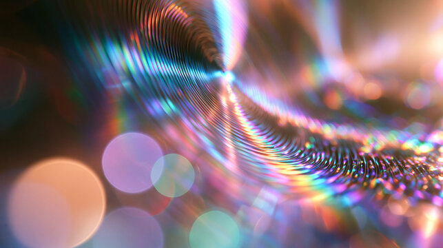 Abstract Holographic Spiral Background with Prismatic Bokeh