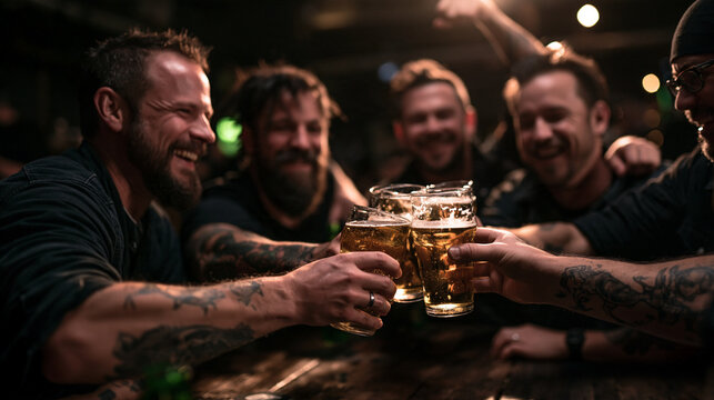 Friends Toasting with Beer Glasses at Pub