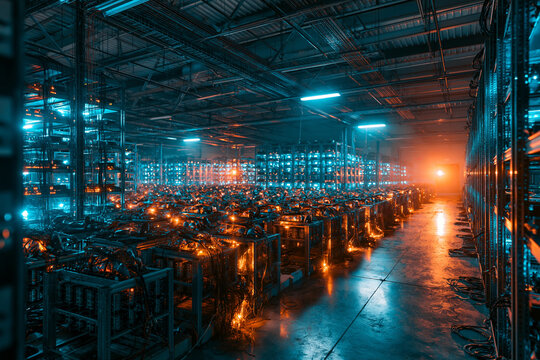 Data Center Server Room with Glowing Racks