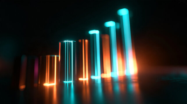 Glowing Neon Bar Chart Showing Business Growth