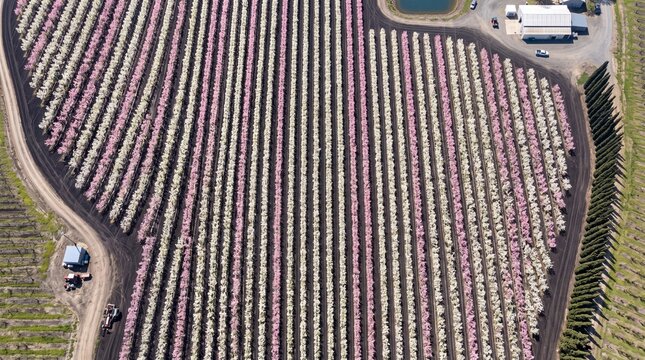 Aerial View of Blooming Orchard in Spring