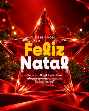 Natal Estrela de Cristal Vermelha Post Card Insta Template Banner