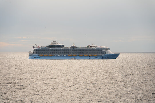 Royal Caribbean Cruise Ship Utopia of the Seas, Sailing Away from Their Private Island CocoCay