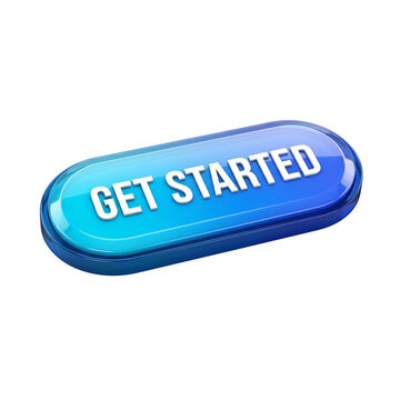 Get Started isometric 3D glossy web button with cyan and royal blue gradient isolated on black background
