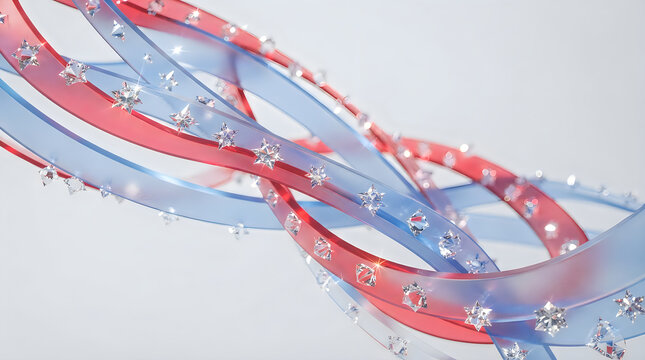 Abstract 3d dna structure with glowing nodes and colorful ribbons in a digital space