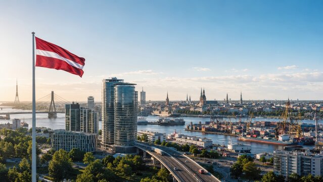 Strong and Independent Latvia Concept with National Flag