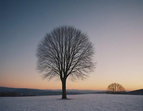 Winter solitude: snowy landscape with leafless trees