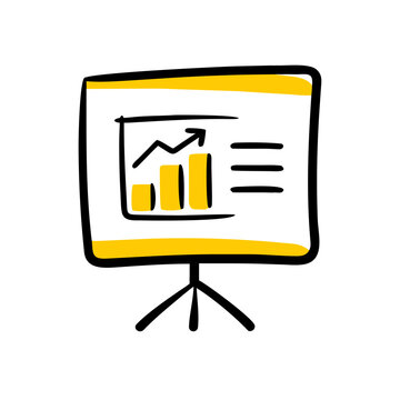 Business presentation flip chart with yellow graph elements.