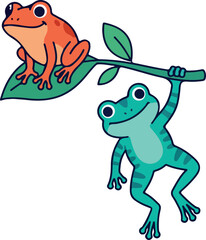 Obraz premium Blue-Green Striped Frog Hanging on Branch Vector