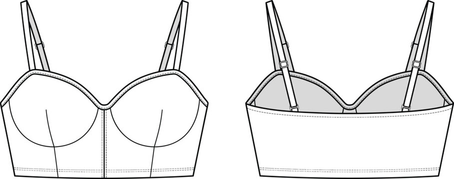 Bustier Corset Top Adjustable Strap Technical Flat Sketch