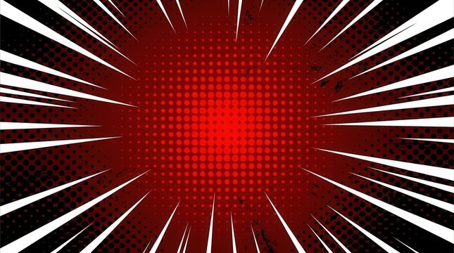 Dynamic white speed lines on red and black halftone texture for comic book style action background.