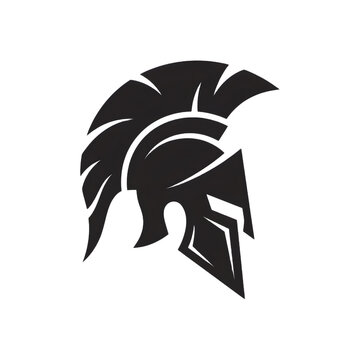 Minimalist black silhouette of a spartan warrior helmet isolated on a plain white background for graphic design