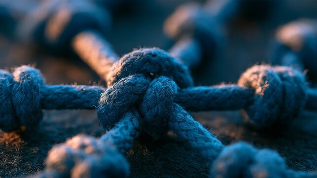 Strong Blue Rope Knot in Close Up