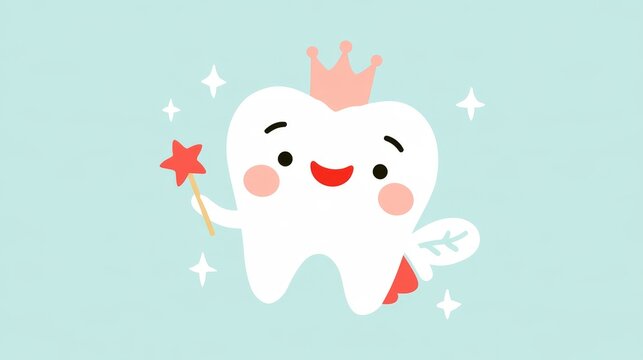 Smiling Tooth Fairy Icon on Mint Background