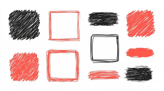 Red and Black Scribbled Squares and Brush Strokes