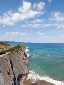 Scenic coastal landscape of the Basque Country Geopark with rocky cliffs and Atlantic ocean