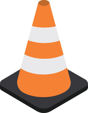 Isometric traffic cone illustration for road construction, traffic control, work zone safety, hazard warning and street maintenance design