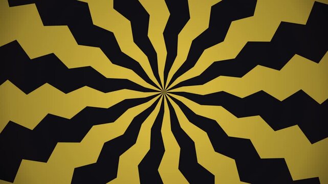Abstract yellow and black zigzag radial sunburst background, motion