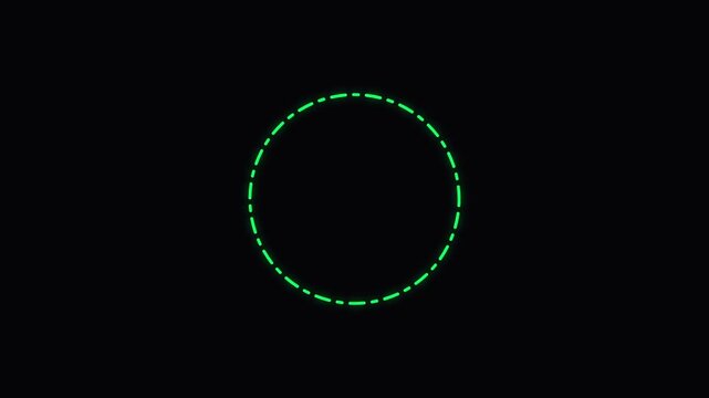 Neon green dashed circle loading animation loop on black background