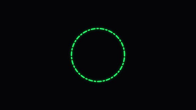 Neon green dashed circle loading animation on black background, minimalist digital interface