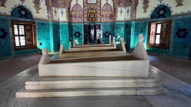 A view of the Cem Sultan Tomb in the city of Bursa, Turkey. It is renowned for its tiles and hand-painted ornamental decorations.
