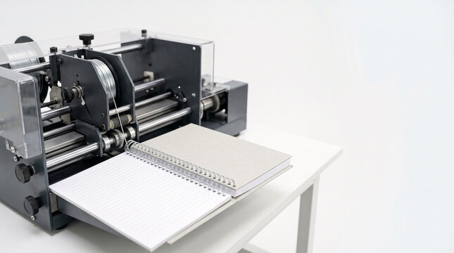 Industrial binding machine processing paper for document creation