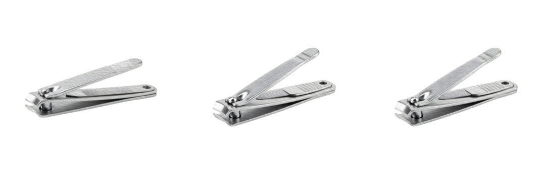 Stainless Steel Nail Clippers Set Isolated on White Background for Personal Grooming and Manicure
