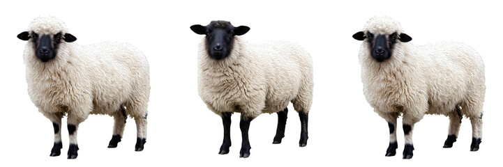 Obraz premium Black-Faced Sheep Sequence Set Isolated on White Background for Farm Animals Stock Photo