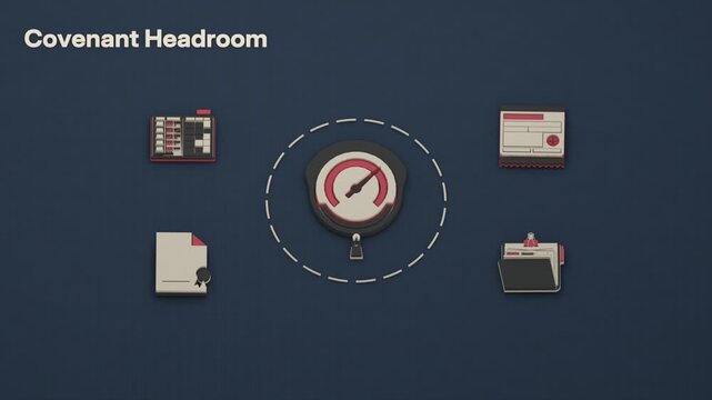 Covenant headroom takes focus while arrears, a cure notice and a possible waiver await attention before default remedies. Flat 3D style with an English title card.