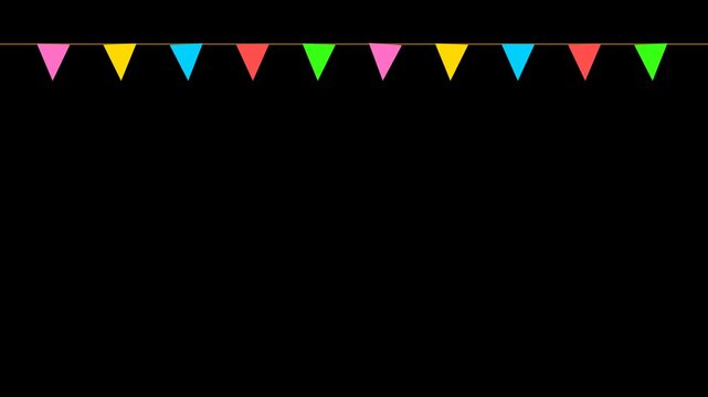 Colorful bunting flags garland pattern on black background